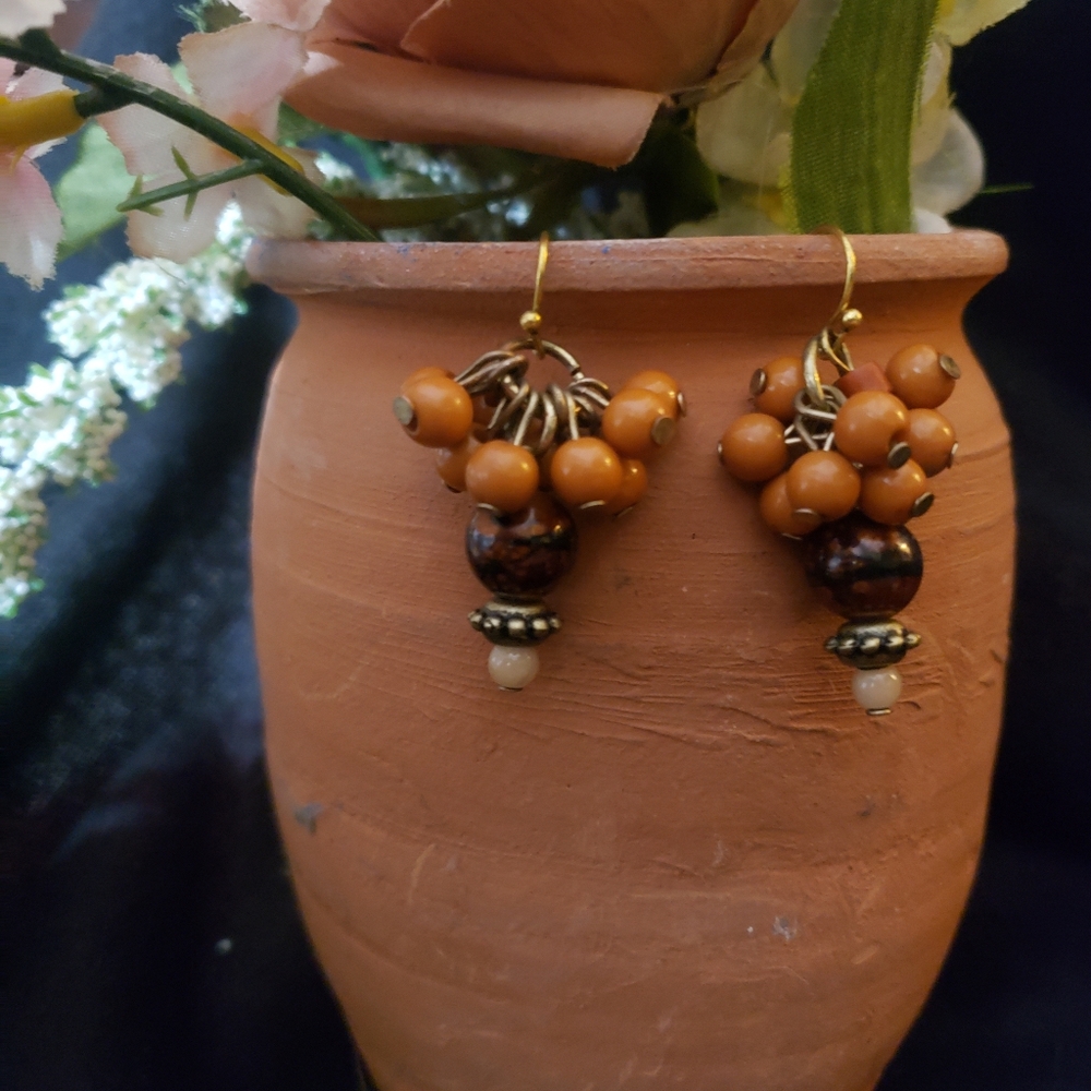 NEW! Warm & Wonderful Handmade Earth-Tone Cluster Drop Earrings